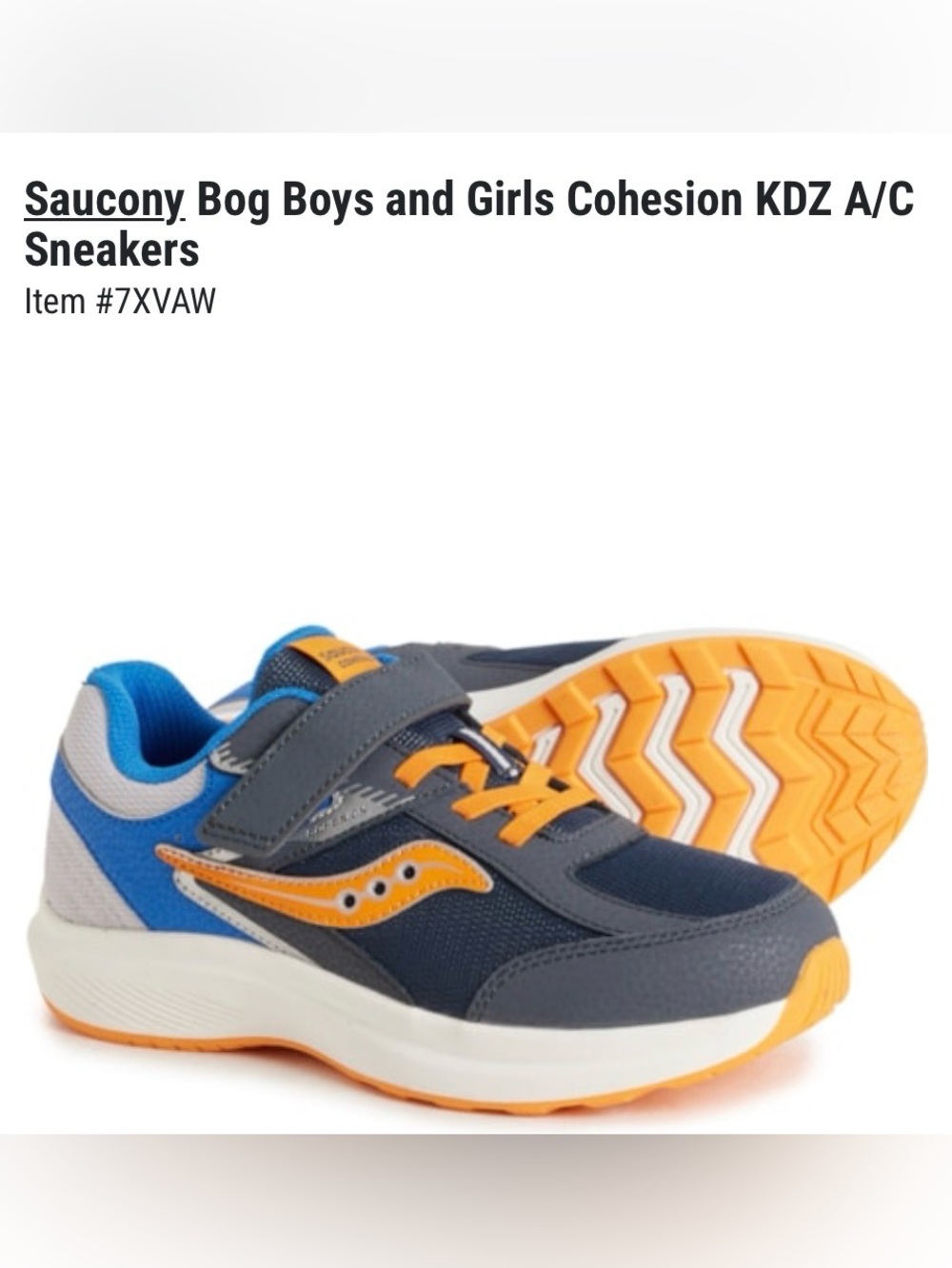 Saucony Kids Cohesion KDZ A/C Navy and Orange Sneakers size 5 youth